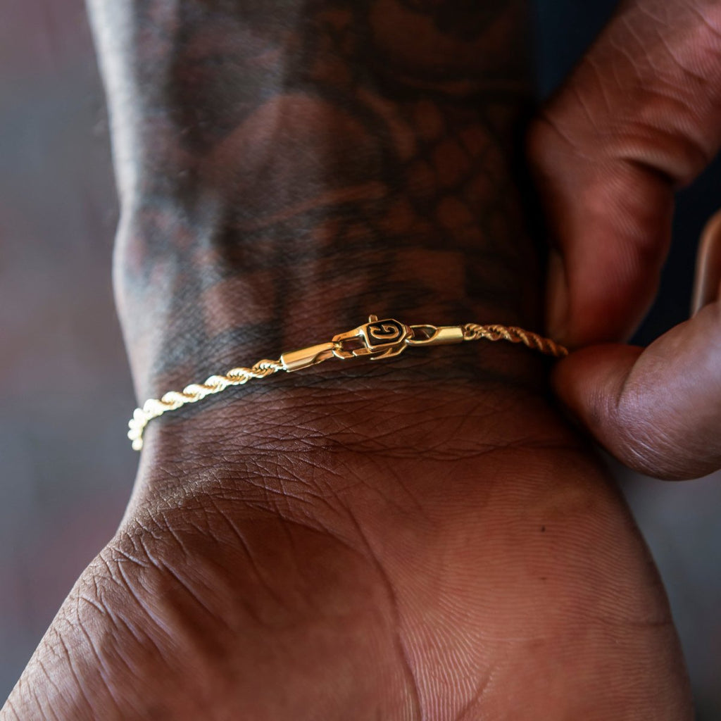GLD Men Rope Chain + Bracelet Bundle in White or Yellow Gold - 2mm