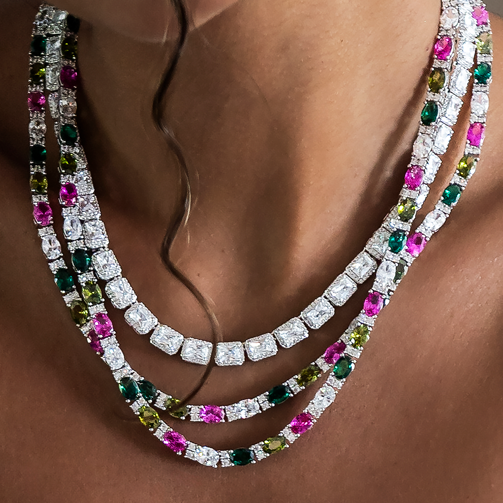 GLD Women Diamond Cushion Cut Tennis Necklace