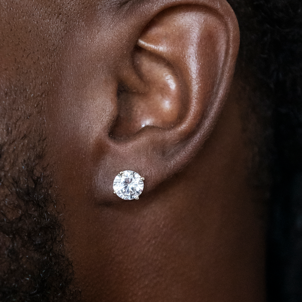 GLD Men 7mm Round Cut Diamond Stud Earrings in White Gold