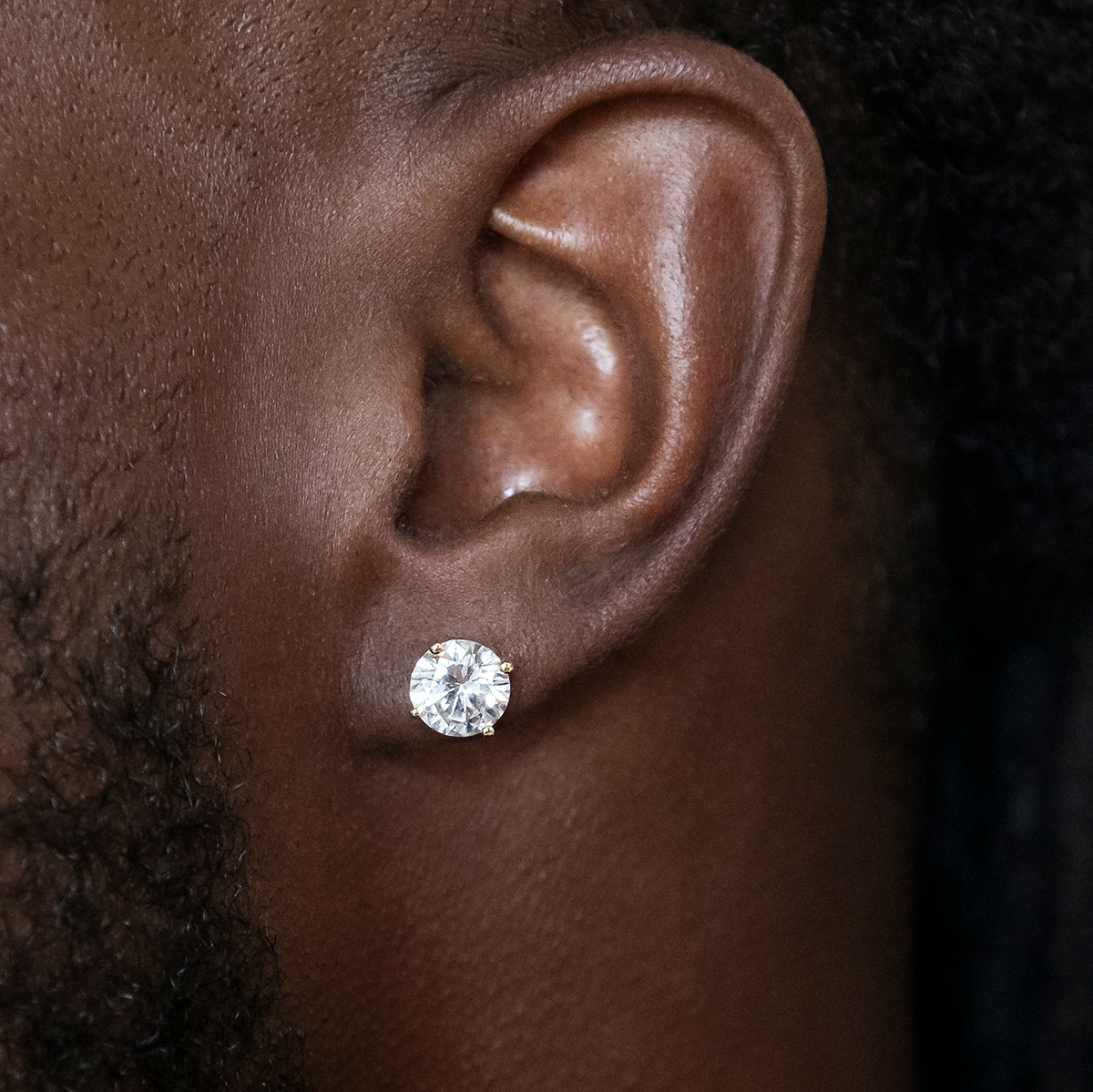 GLD Men GLD 7mm Round Cut Diamond Stud Earrings in Yellow Gold