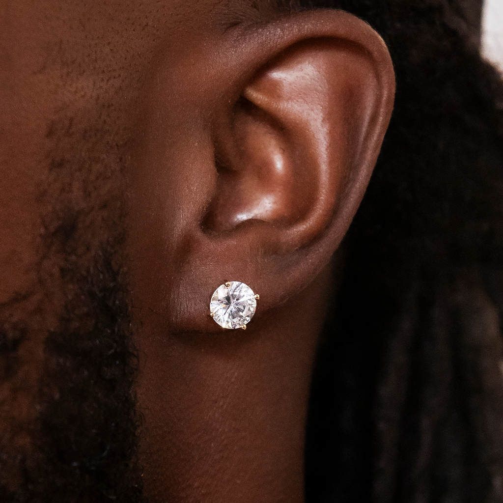GLD Men GLD 7mm Round Cut Diamond Stud Earrings in Yellow Gold
