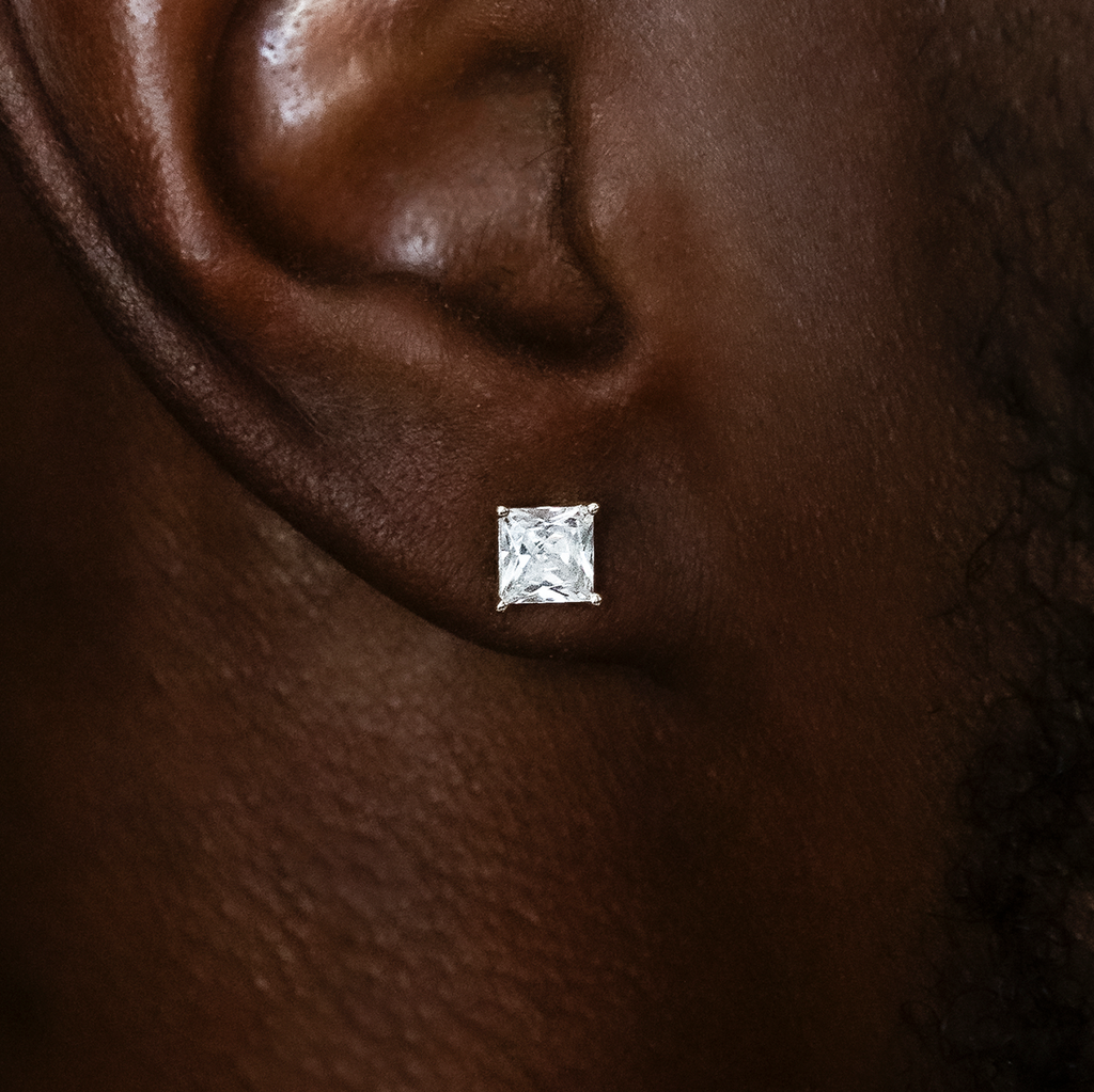 GLD PROMO 5mm Square Cut Diamond Stud Earrings in White Gold