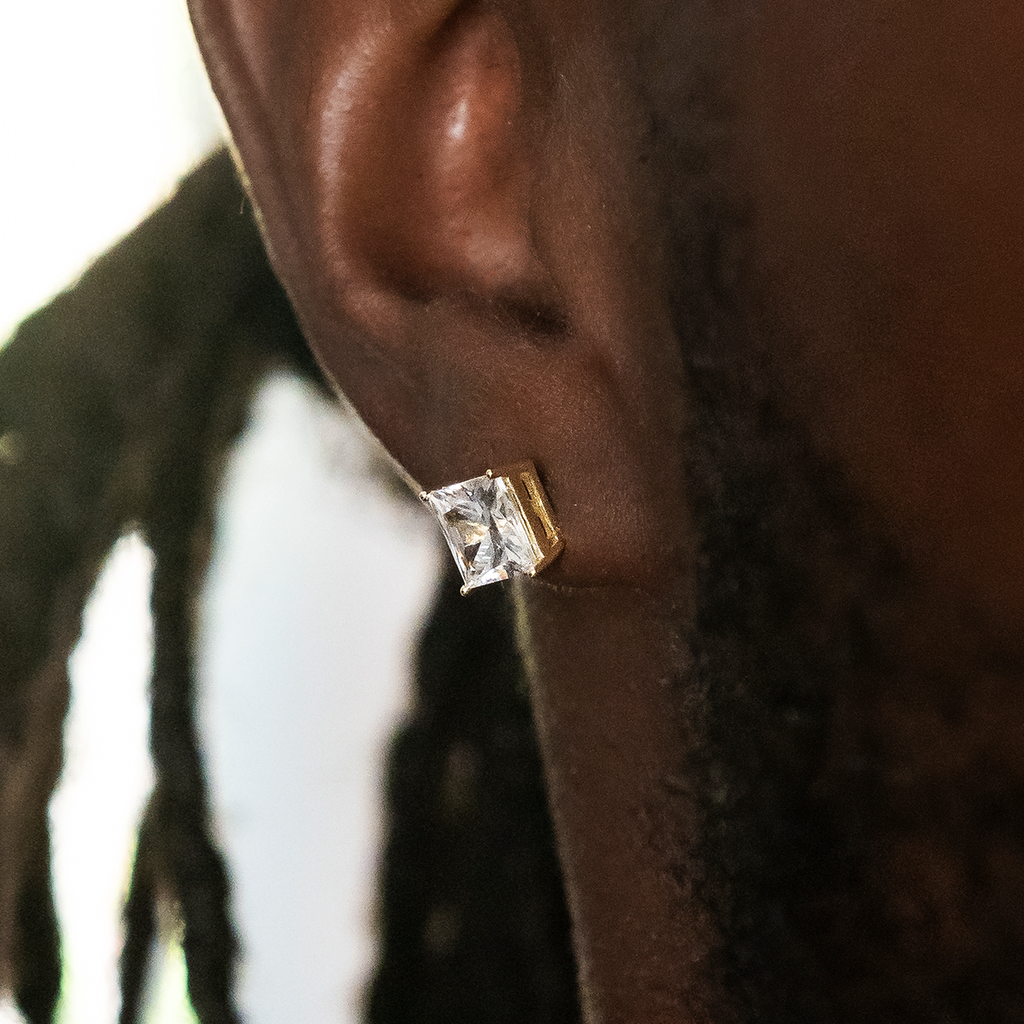 GLD PROMO 7mm Square Cut Diamond Stud Earrings in Yellow Gold