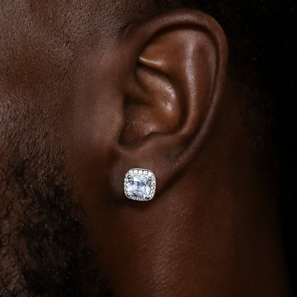 GLD PROMO 10mm Cushion Cut Earrings in White Gold