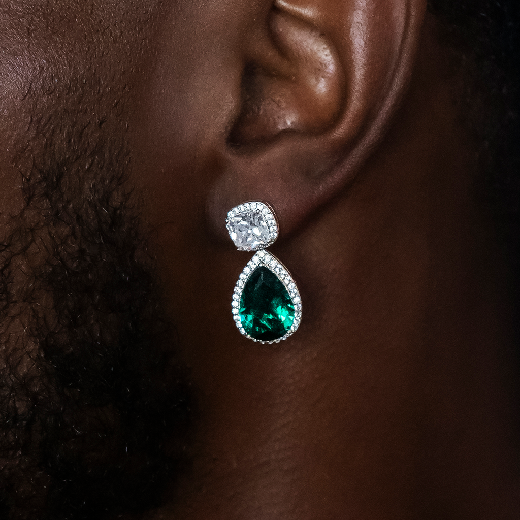 GLD PROMO Iced Emerald Cushion Cut Drop Earrings