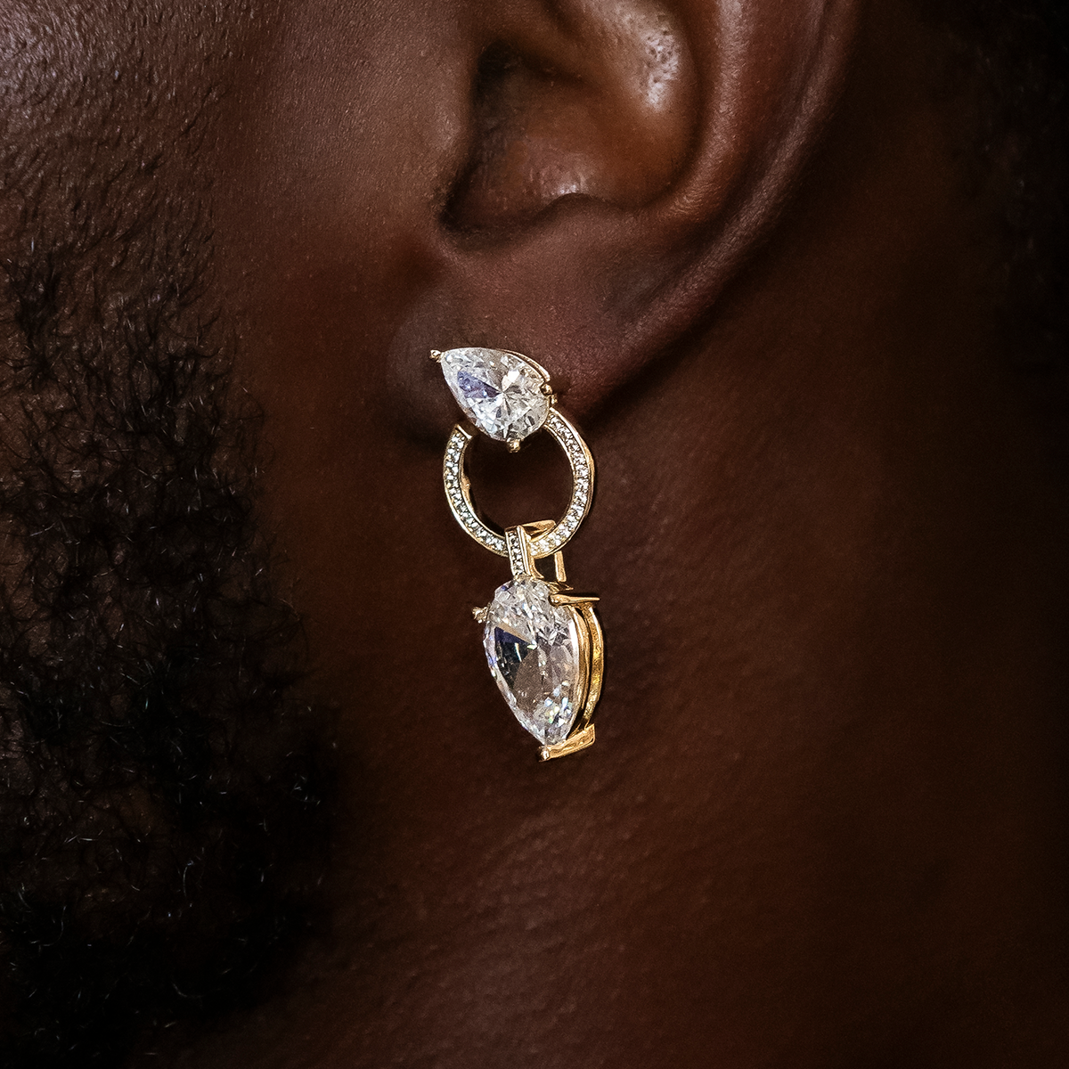 GLD Men Teardrop Circle Drop Earrings