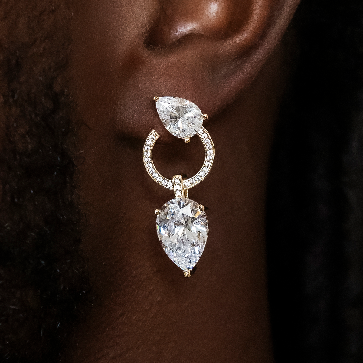 GLD Men Teardrop Circle Drop Earrings