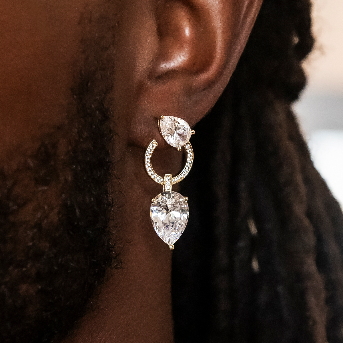 GLD Men Teardrop Circle Drop Earrings