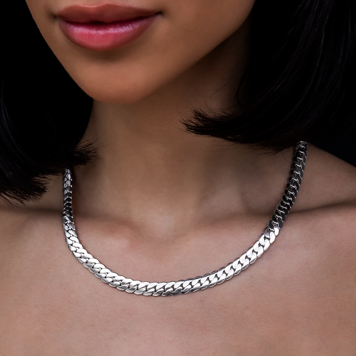 GLD PROMO - WOMEN South Beach Cuban™ Necklace in White Gold- 8mm