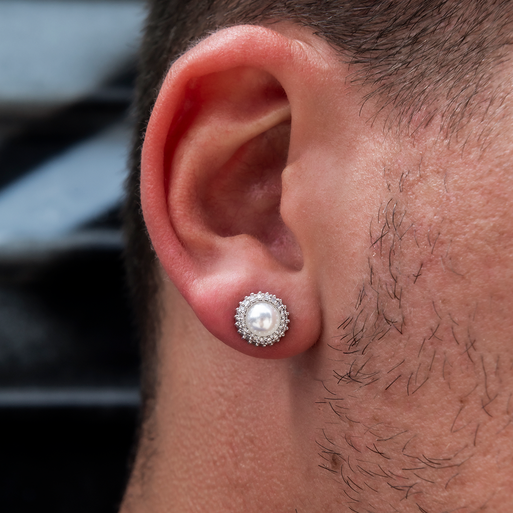 GLD Men Halo Pearl Stud Earrings