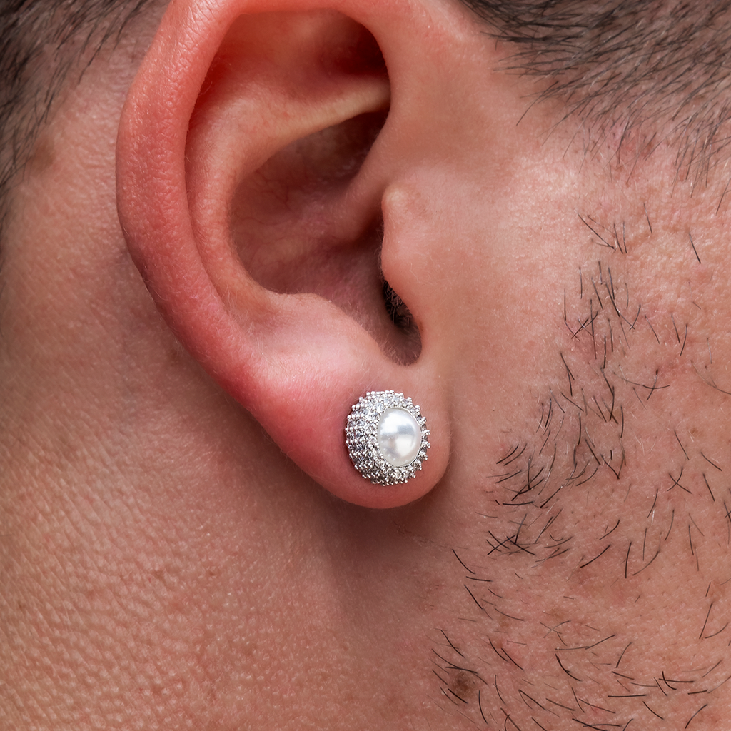 GLD Men Halo Pearl Stud Earrings
