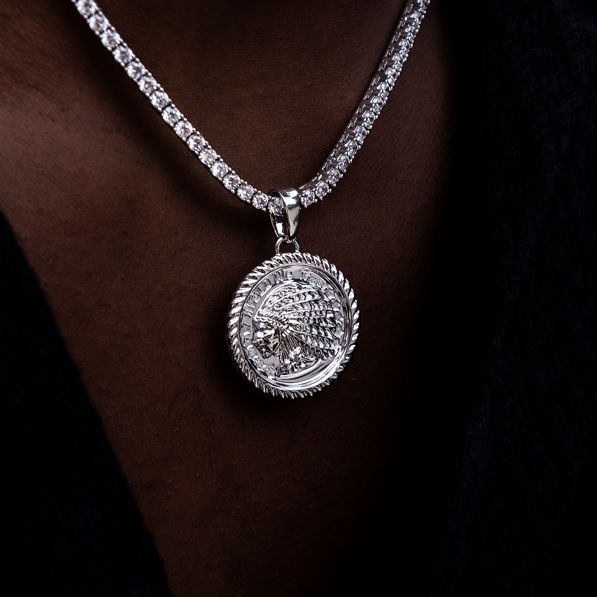 GLD Men GLD Chief Coin Pendant in White Gold