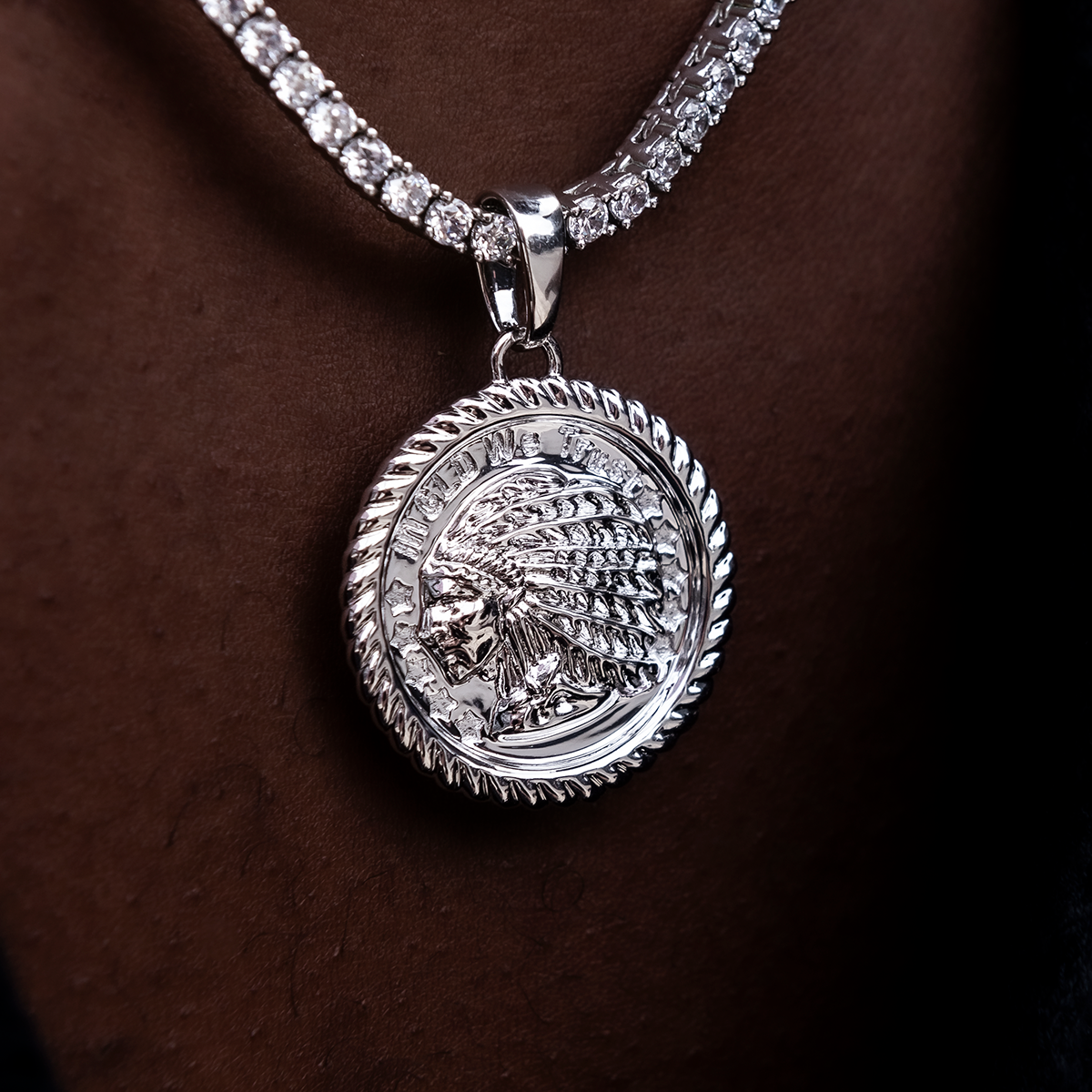 GLD Men GLD Chief Coin Pendant in White Gold