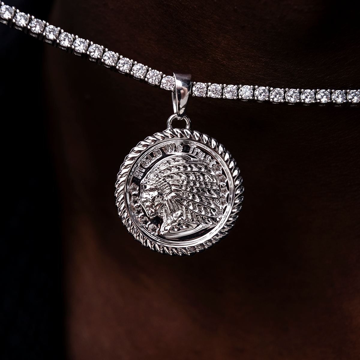 GLD Men GLD Chief Coin Pendant in White Gold