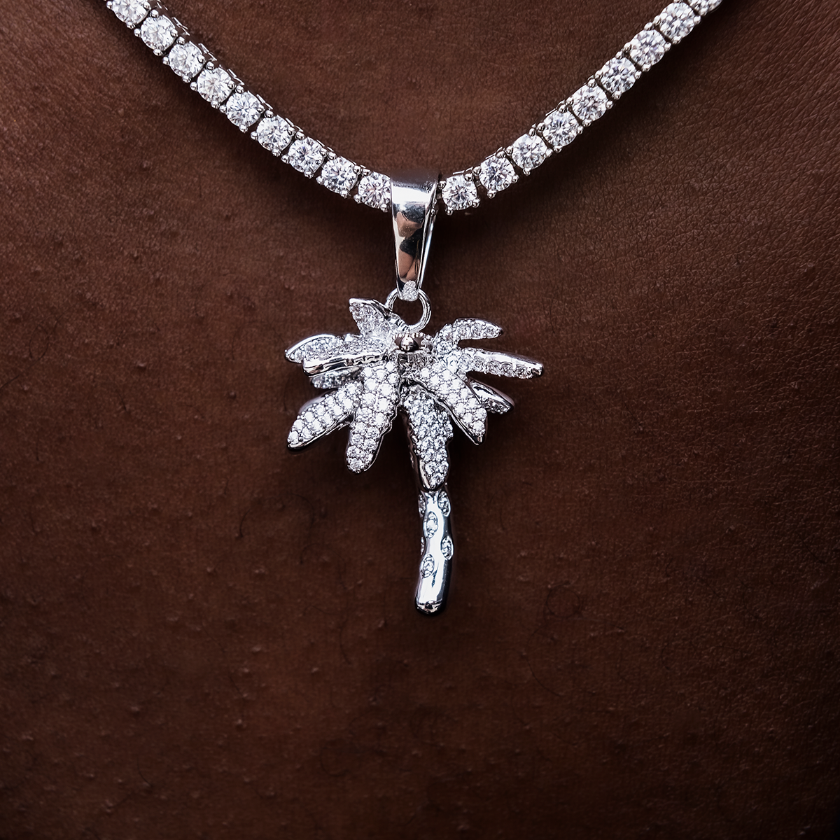 GLD Men Iced Palm Tree in White Gold