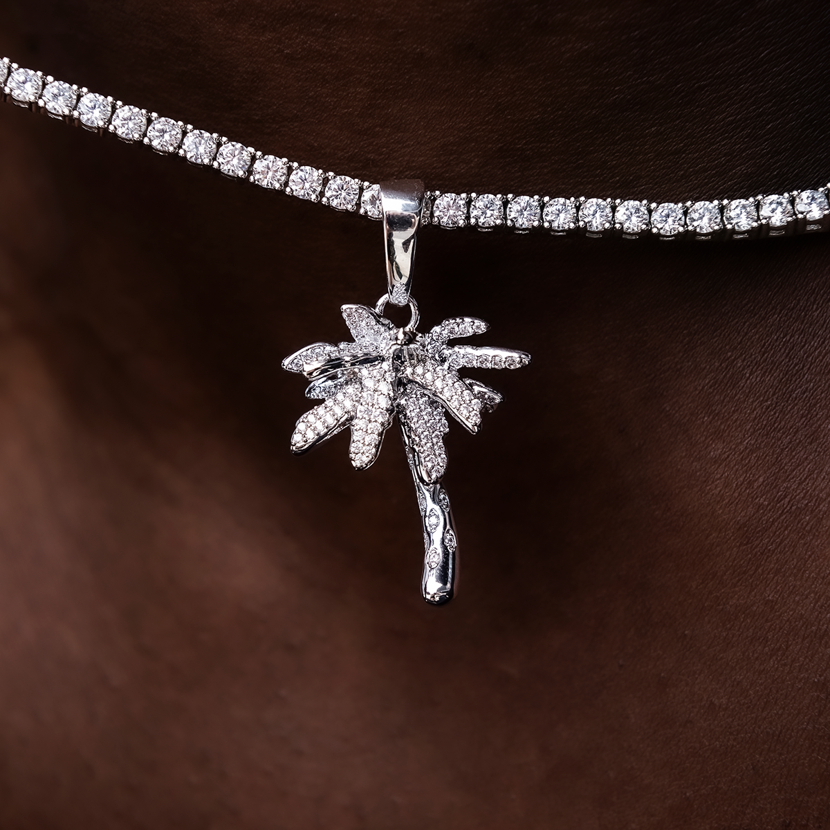 GLD Men Iced Palm Tree in White Gold