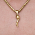 GLD Women Italian Horn Pendant + 4MM Palm Necklace Bundle in Yellow Gold