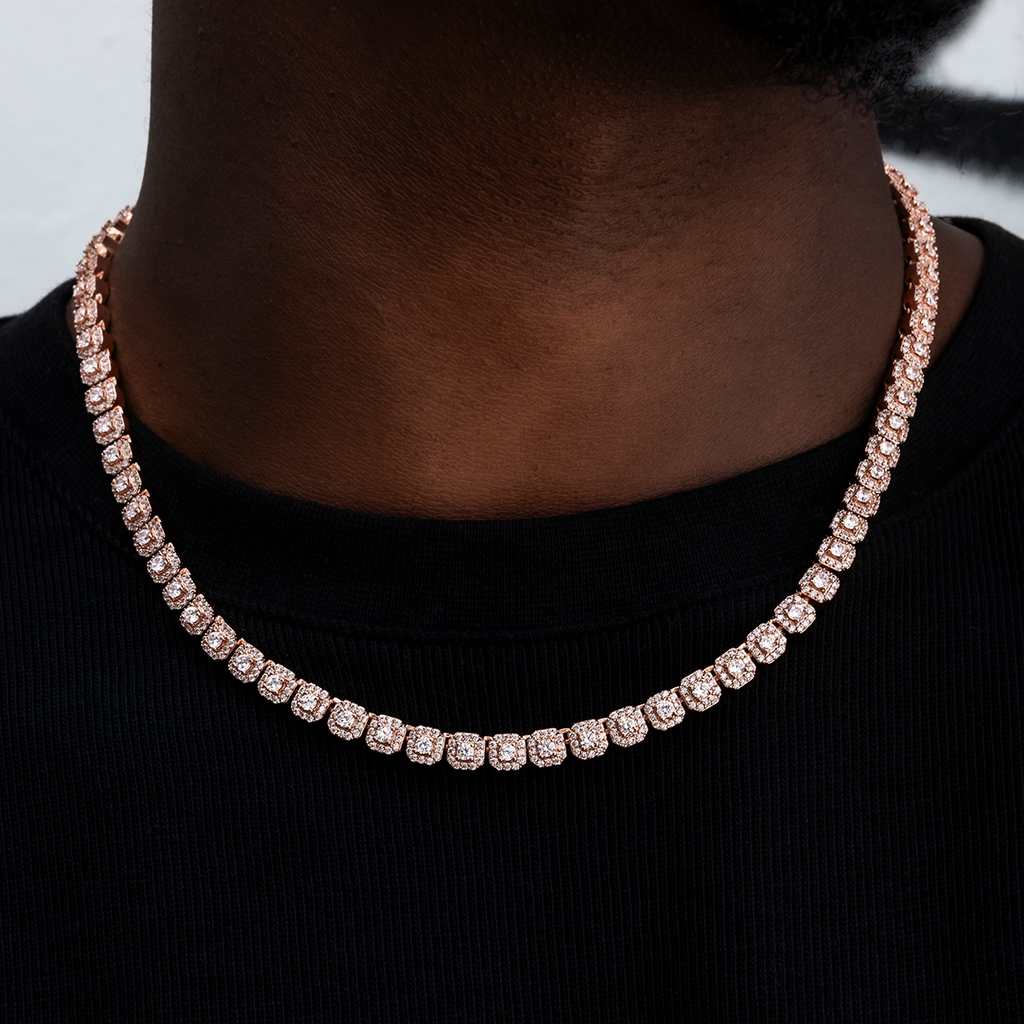 GLD Men Micro Clustered Tennis Chain in Rose Gold - 6mm