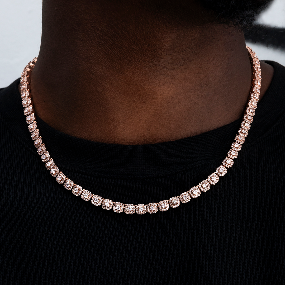 GLD Men GLD Micro Clustered Tennis Chain in Rose Gold
