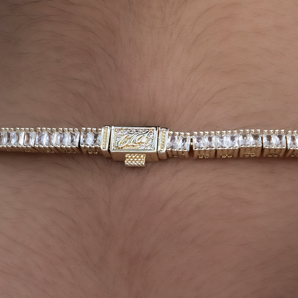 GLD PROMO - WOMEN Diamond Baguette Tennis Necklace in Yellow Gold- 3mm
