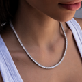 GLD Women Diamond Baguette Tennis Necklace in White Gold- 3mm