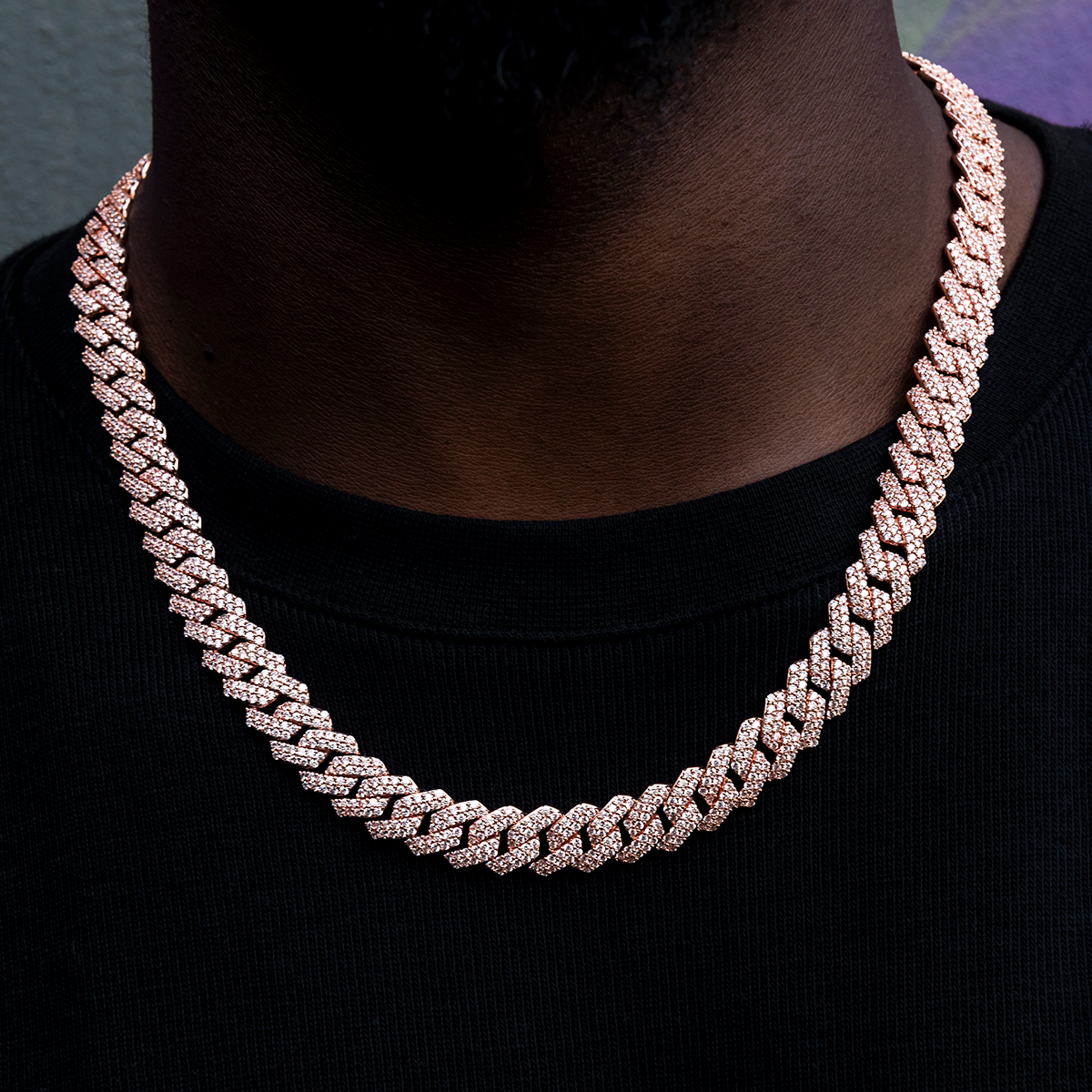 GLD PROMO Diamond Prong Link Chain in Rose Gold- 12mm
