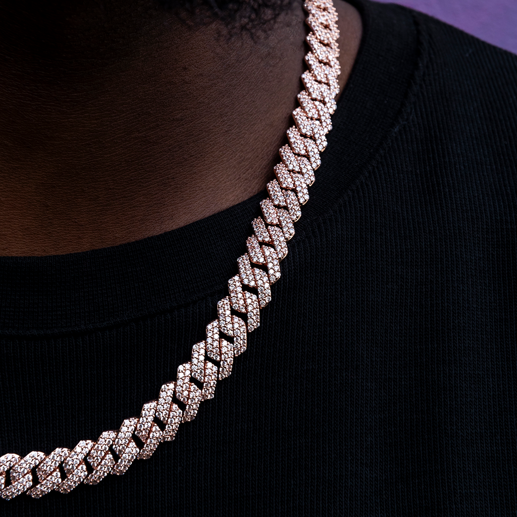 GLD PROMO Diamond Prong Link Chain in Rose Gold- 12mm