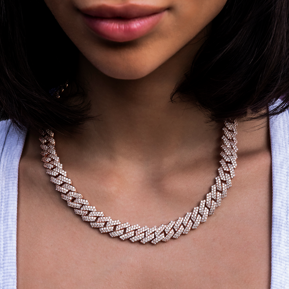 GLD PROMO - WOMEN Diamond Prong Link Necklace in Rose Gold- 12mm