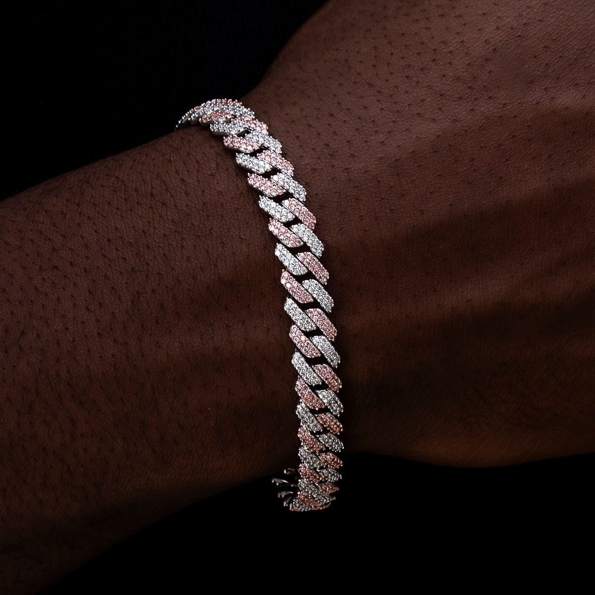GLD Men Diamond Prong Cuban Bracelet in Rose/White Gold- 8.5mm