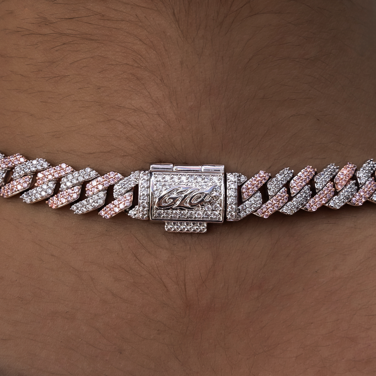 GLD Women GLD Diamond Prong Cuban Necklace in Rose/White Gold- 8.5mm
