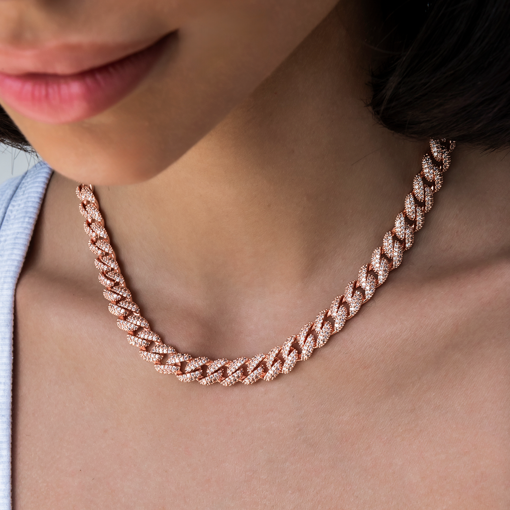 GLD PROMO - WOMEN Diamond Cuban Necklace in Rose Gold- 8.5mm