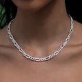 GLD PROMO - WOMEN Diamond Figaro Necklace in White Gold- 6mm