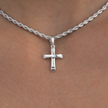 GLD Women Micro Simple Cross Pendant + 2MM Rope Necklace Bundle in White Gold