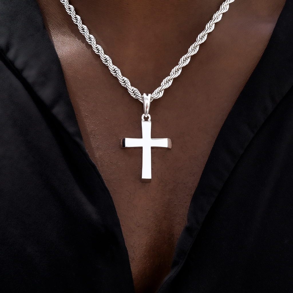 GLD Men Simple Cross Pendant in White Gold