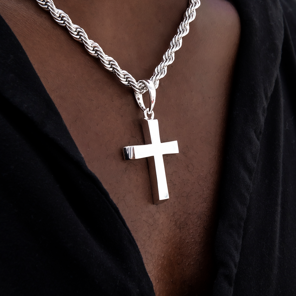 GLD Men Simple Cross Pendant in White Gold