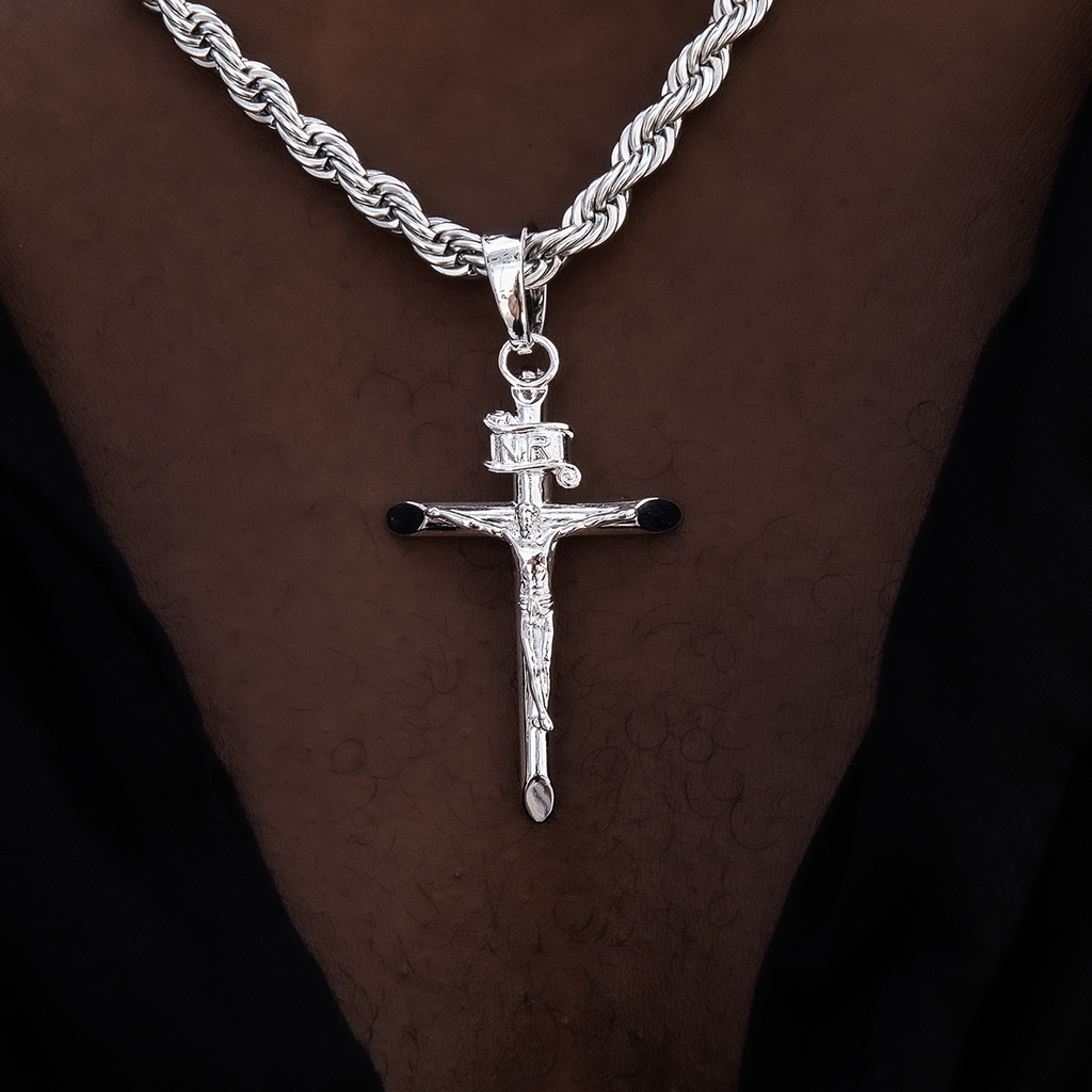 GLD PROMO Large Crucifix Cross Pendant in White Gold