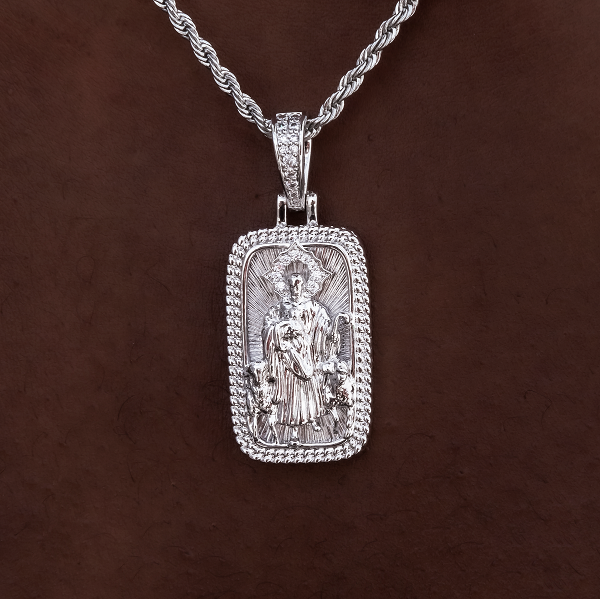 GLD Men Icon Shepherd Pendant in White Gold