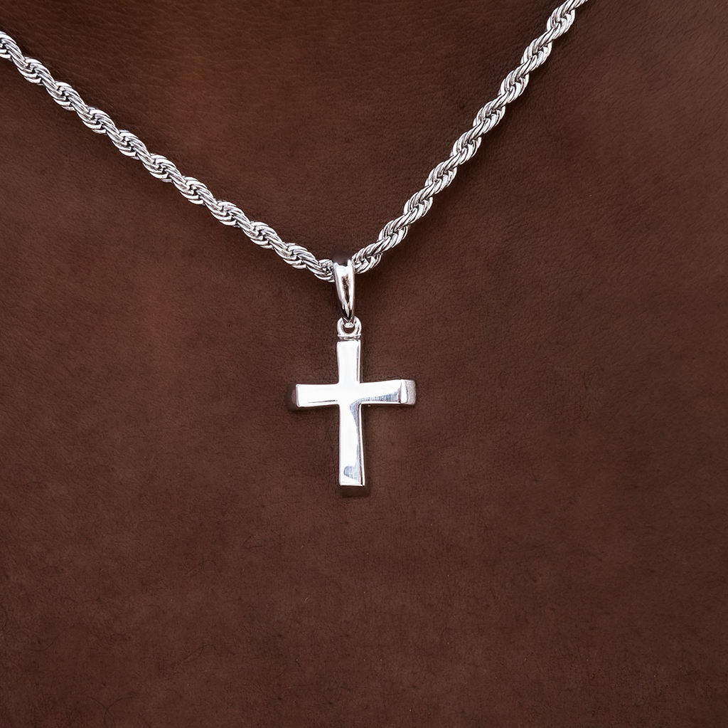 GLD PROMO SETS Micro Simple Cross Pendant in White Gold