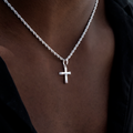 GLD PROMO Micro Simple Cross Pendant in White Gold