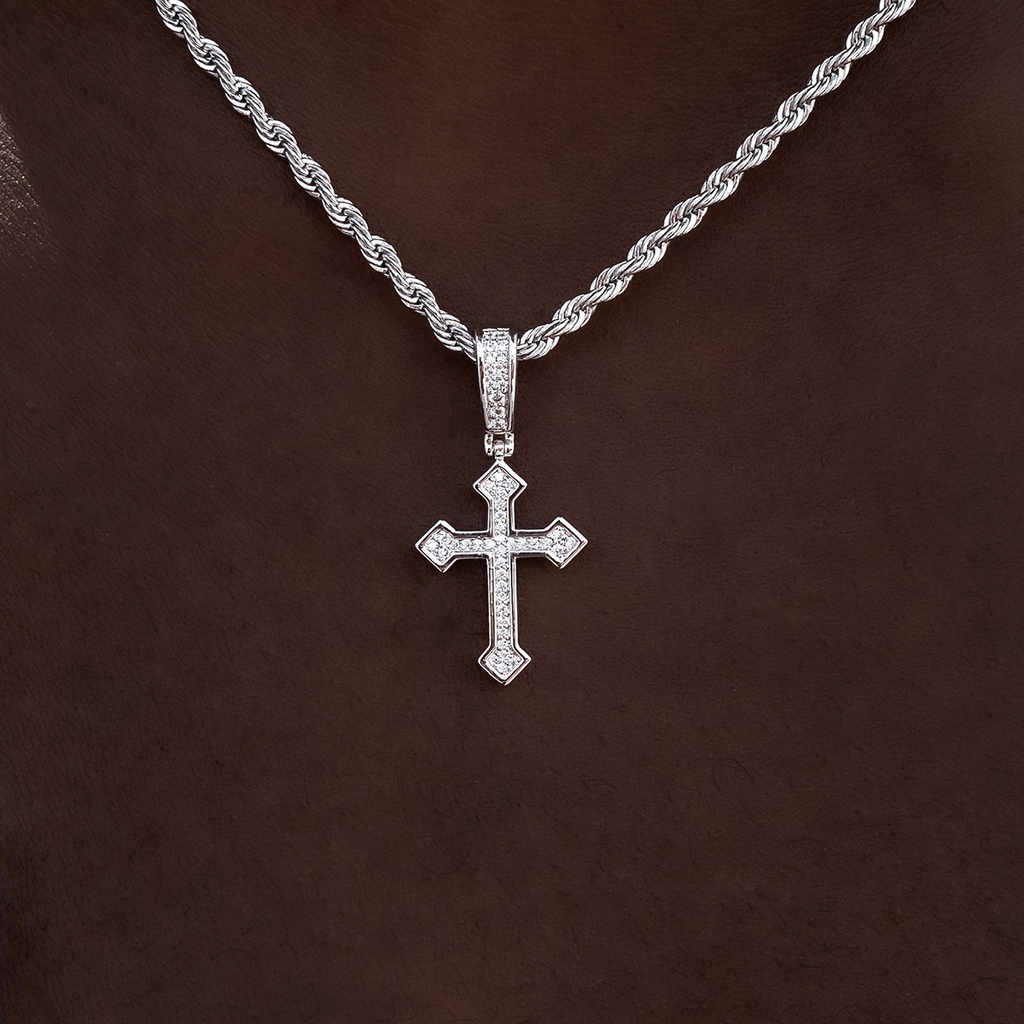 GLD Men Micro Iced Celtic Cross in White Gold