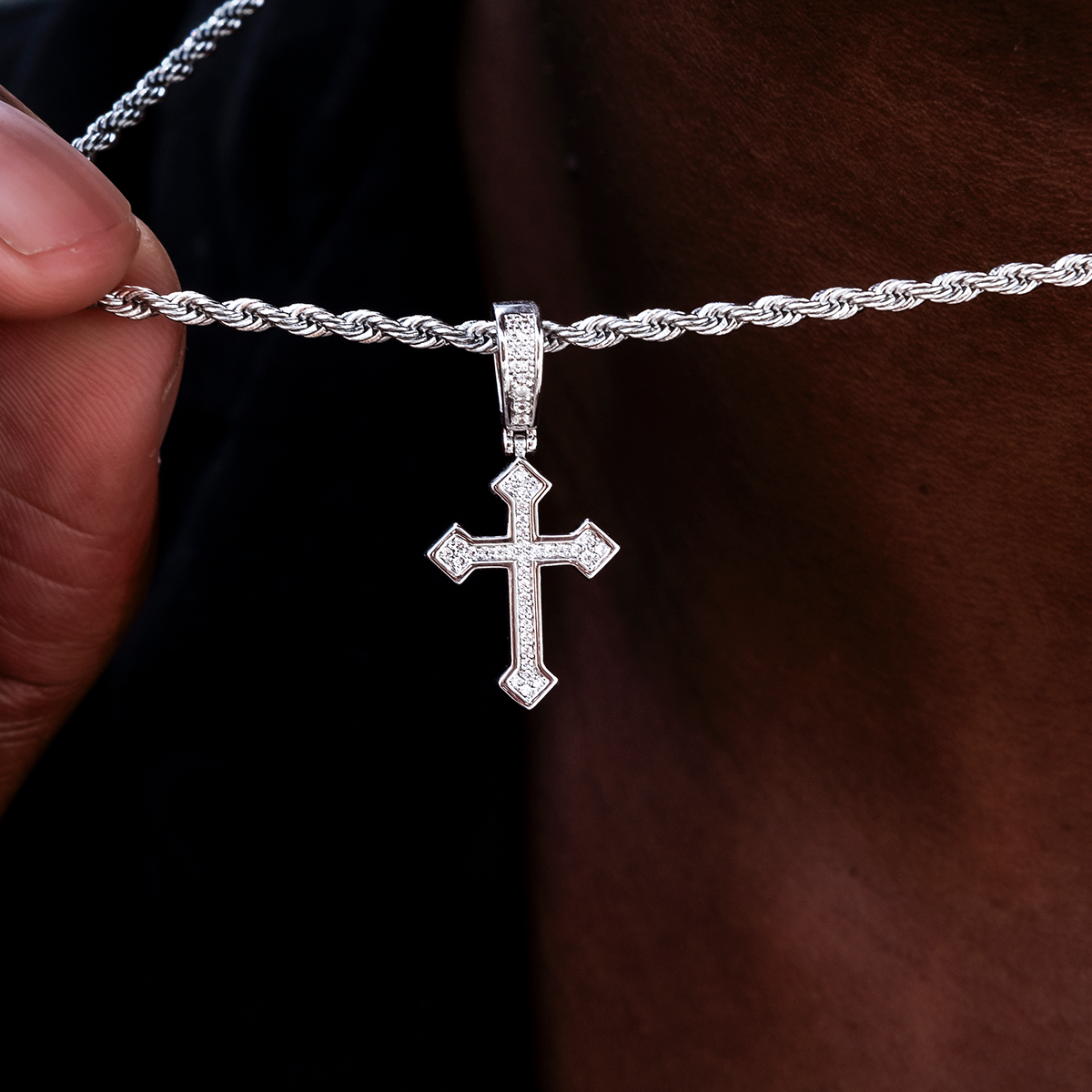 GLD Men Micro Iced Celtic Cross in White Gold