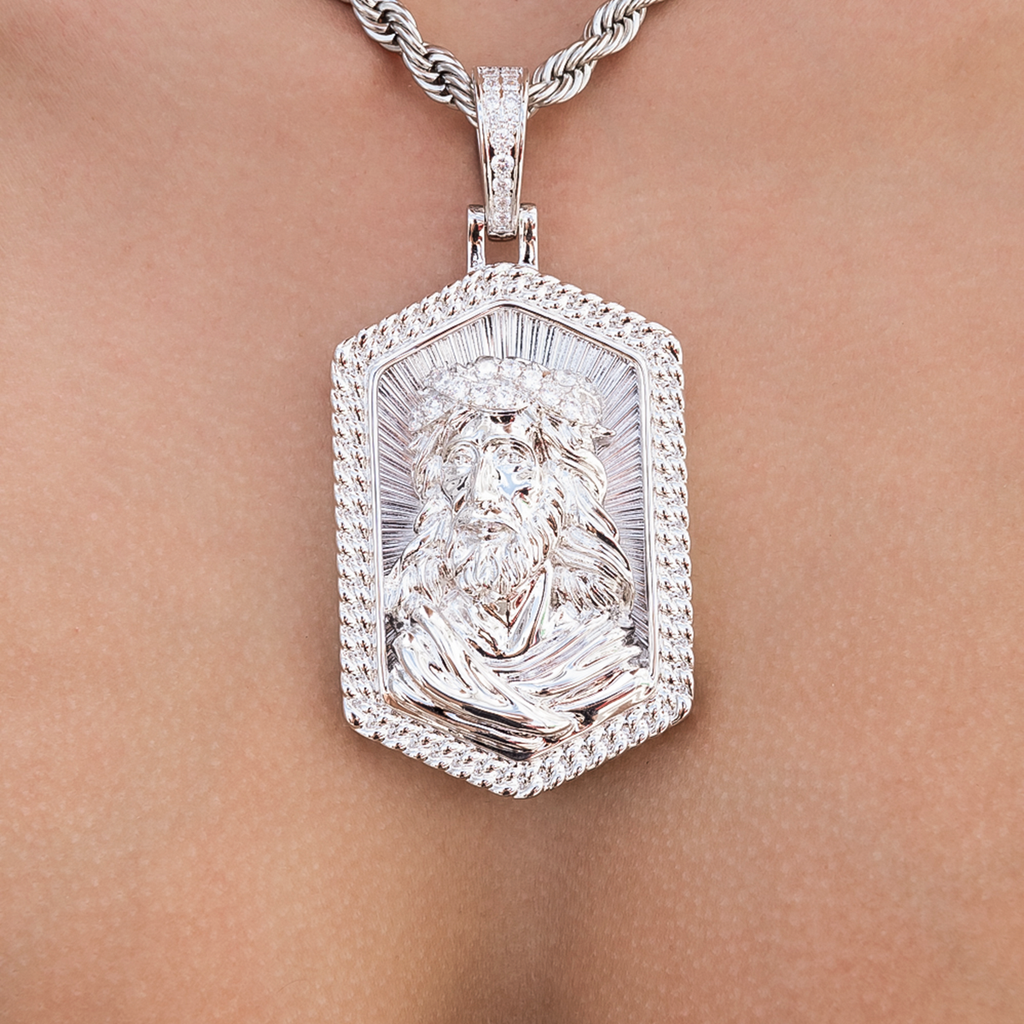 GLD PROMO - WOMEN Large Icon Jesus Pendant in White Gold