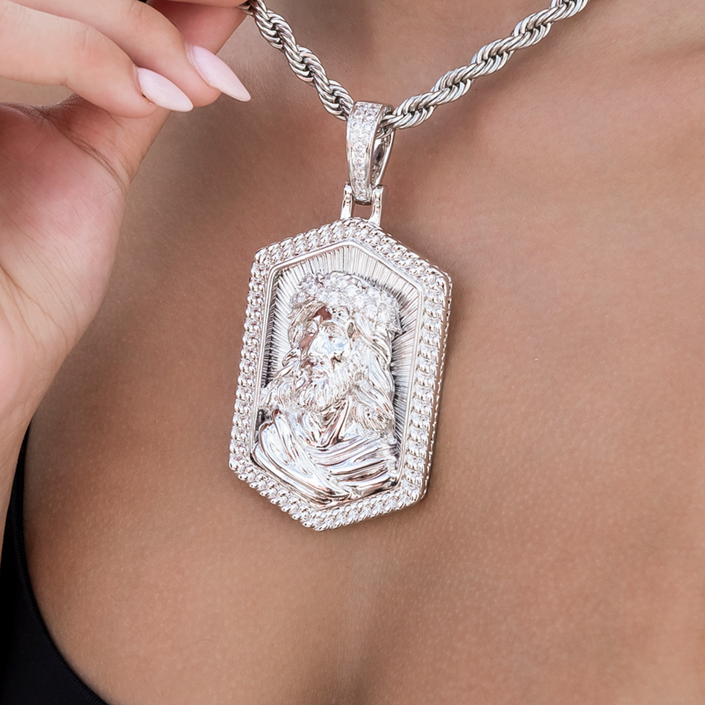 GLD PROMO - WOMEN Large Icon Jesus Pendant in White Gold