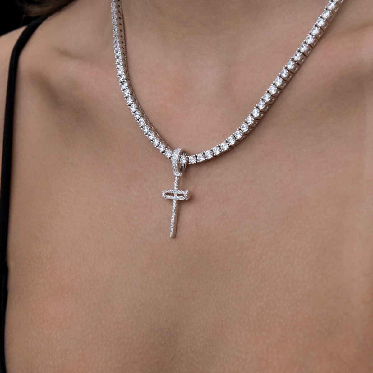 GLD PROMO - WOMEN Iced Micro Nail Cross Pendant