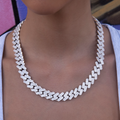 GLD Women GLD Diamond Baguette Cuban Necklace in White Gold- 12mm