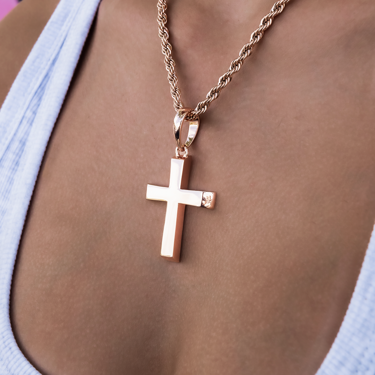 GLD PROMO - WOMEN Simple Cross Pendant in Rose Gold