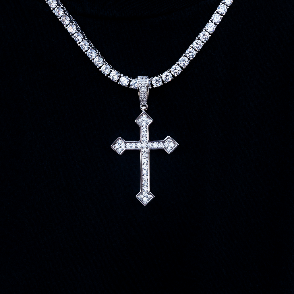 GLD PROMO Large Iced Celtic Cross in White Gold
