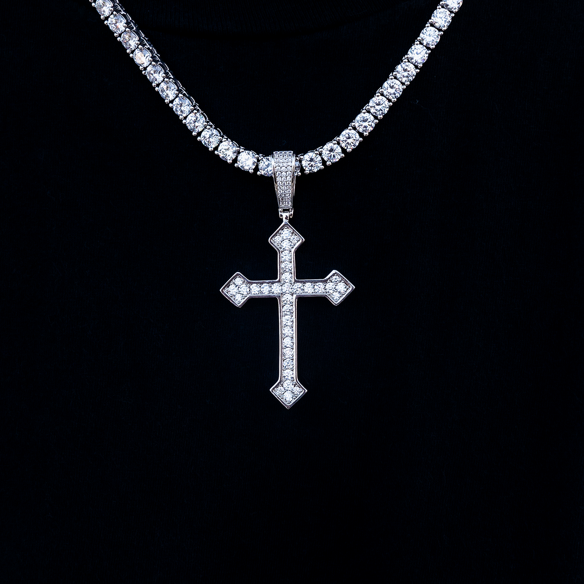 GLD PROMO Large Iced Celtic Cross in White Gold