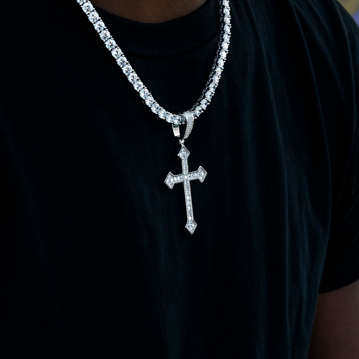 GLD PROMO Large Iced Celtic Cross in White Gold
