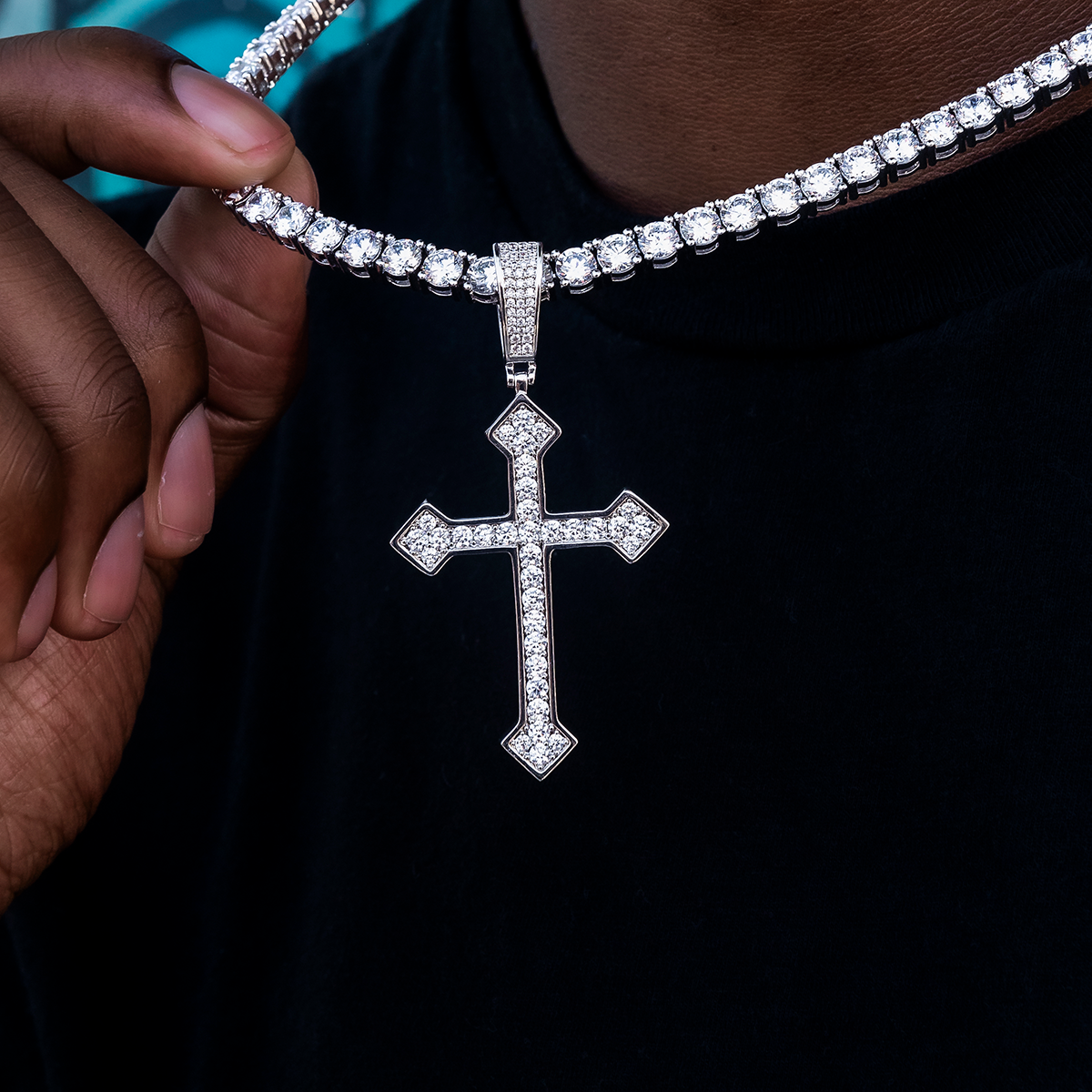 GLD PROMO Large Iced Celtic Cross in White Gold